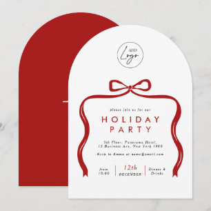 Business Logo Red Bow Arch Christmas Staff Party Invitation