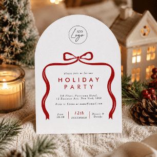 Business Logo Red Bow Arch Christmas Staff Party Invitation