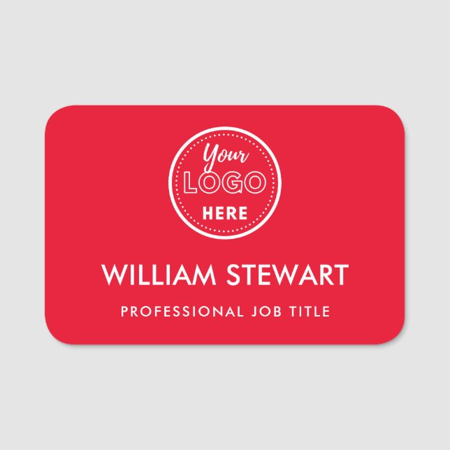 Business Logo Red Employee Staff Name Name Tag (Front)