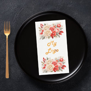 Business logo red ivory florals brand colour napkin