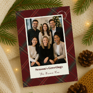 Business Logo Red Plaid Christmas Company Photo Holiday Card