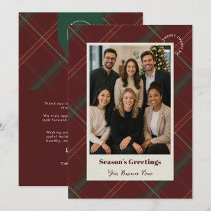 Business Logo Red Plaid Christmas Company Photo Holiday Card