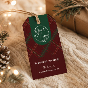 Business Logo Red Plaid Timeless Corporate Holiday Gift Tags