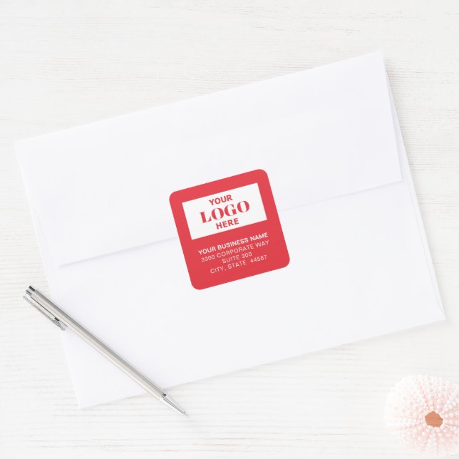 Business Logo Red Square Return Address Labels (Envelope)