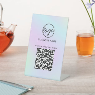 Business Logo Restaurant Menu QR Code Holographic Pedestal Sign