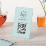 Business Logo Restaurant Menu QR Code Turquoise Pedestal Sign<br><div class="desc">Custom QR Code Pedestal Sign featuring your logo and your QR Code along with your business name. All design elements are black over a turquoise background and may be changed in the design editing tool. Use these simple pedestal signs to direct guests to your menu using a QR code for...</div>