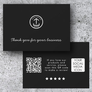 Business Logo Review Link QR Code Thank You Black Card