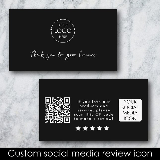 Business Logo Review Link QR Code Thank You Black Card (Business Logo Review Link QR Code Thank You Black Business Card)