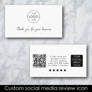 Business Logo Review Link QR Code Thank You White Business Card