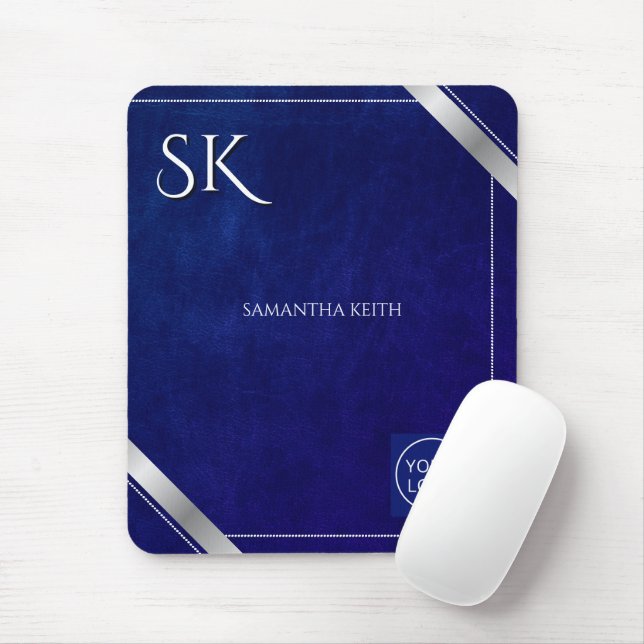 Business Logo Royal Blue Leather 2025 Custom Mouse Mat (With Mouse)