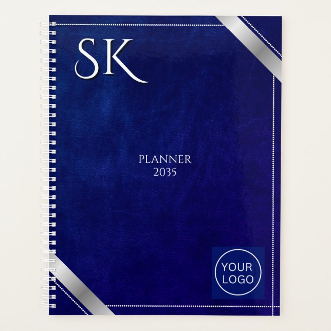 Business Logo Royal Blue Leather 2026 Custom Planner (Front)