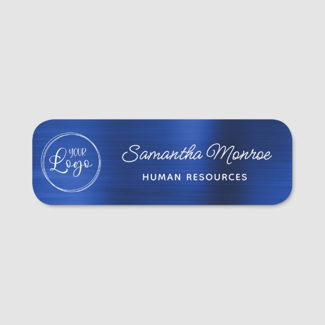 Business Logo Royal Navy Blue Foil Name Tag (Front)