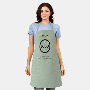 Business Logo Sage Green Employee Staff Name Apron