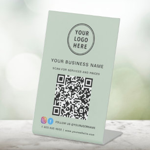 Business Logo Scan Me QR Code Social Media Sage Pedestal Sign
