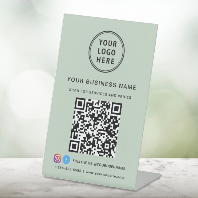 Business Logo Scan Me QR Code Social Media Sage Pedestal Sign (Creator Uploaded)