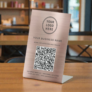 Business Logo Scan Me Rose Gold QR Code Pedestal Sign