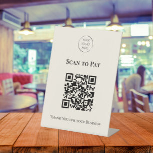 Business Logo Scan to Pay QR Code, Tabletop Pedestal Sign