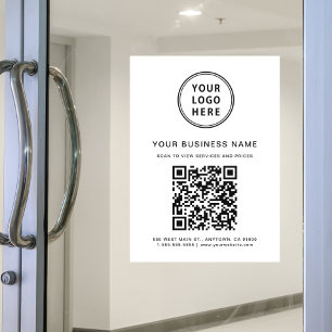 Business Logo Scan To View Services QR Code White Window Cling