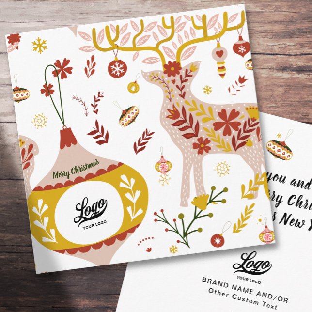 Business Logo Scandinavian Nordic Winter Reindeer Holiday Card (Creator Uploaded)