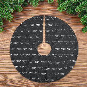 Business Logo Seamless Pattern on Black Brushed Polyester Tree Skirt