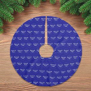 Business Logo Seamless Pattern on Blue Brushed Polyester Tree Skirt
