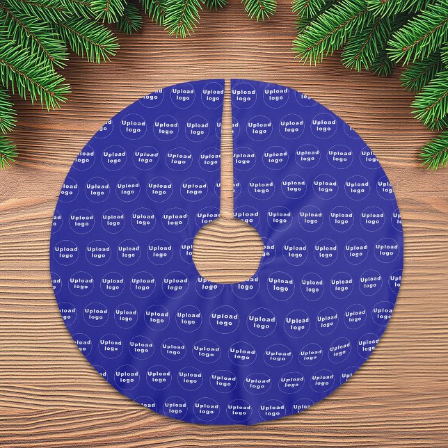 Business Logo Seamless Pattern on Blue Brushed Polyester Tree Skirt (Business logo seamless pattern on blue Christmas tree skirt)