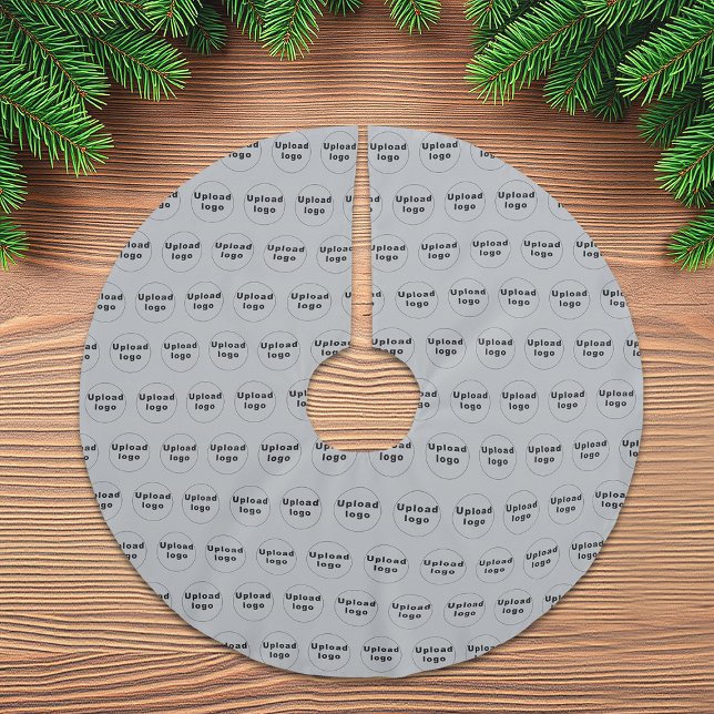 Business Logo Seamless Pattern on Grey Brushed Polyester Tree Skirt (Business logo seamless pattern on gray Christmas tree skirt)