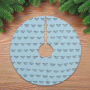 Business Logo Seamless Pattern on Light Blue Brushed Polyester Tree Skirt