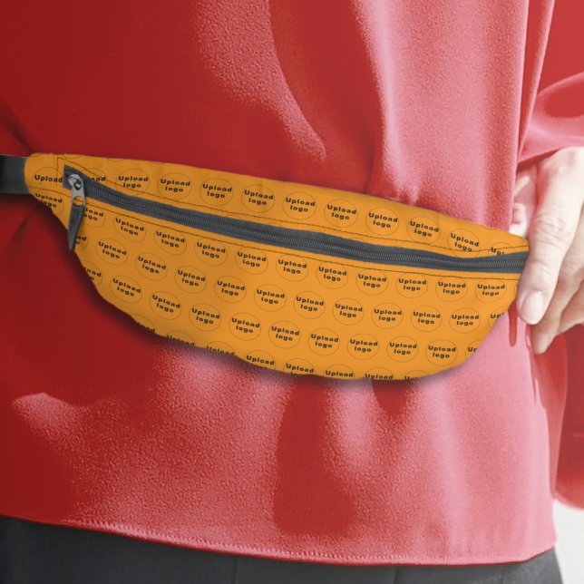 Business Logo Seamless Pattern on Orange Colour Bum Bags (Business logo seamless pattern on orange color fanny pack)