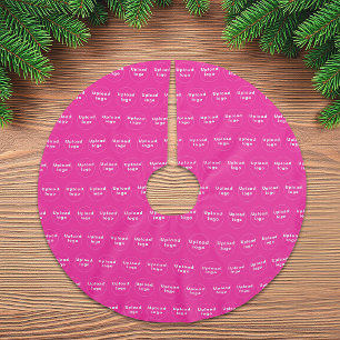 Business Logo Seamless Pattern on Pink Brushed Polyester Tree Skirt