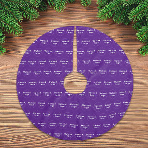 Business Logo Seamless Pattern on Purple Brushed Polyester Tree Skirt