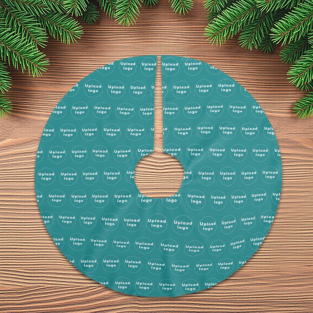 Business Logo Seamless Pattern on Teal Green Brushed Polyester Tree Skirt (Business logo seamless pattern on teal green Christmas tree skirt)