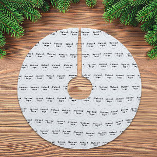 Business Logo Seamless Pattern on White Brushed Polyester Tree Skirt