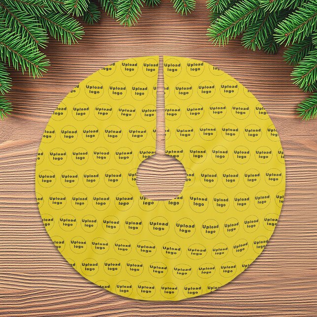 Business Logo Seamless Pattern on Yellow Brushed Polyester Tree Skirt (Business logo seamless pattern on yellow Christmas tree skirt)