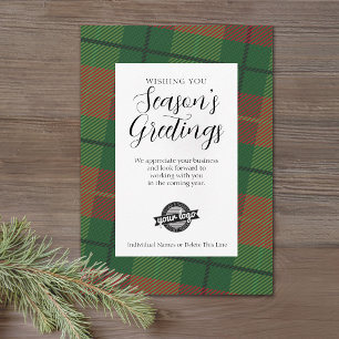 Business Logo Season's Greetings Green Plaid  Holiday Card