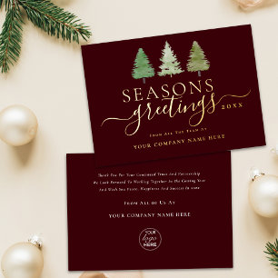 Business Logo Seasons Greetings Script Gold Foil Holiday Card