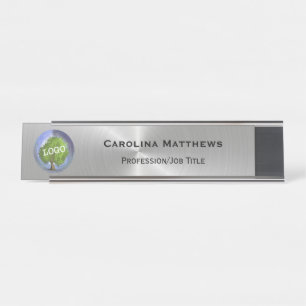 Business Logo Silver Changeable Desk Name Plate