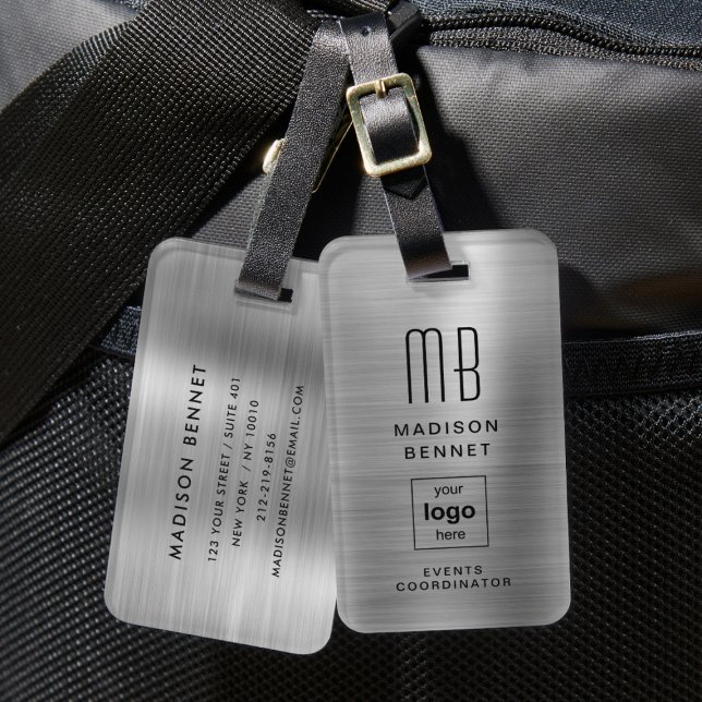 Business Logo Silver Grey Professional Travel Luggage Tag (Business Logo Silver Gray Professional Travel Luggage Tag)