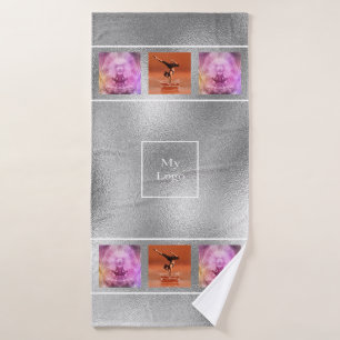 Business logo silver photo collage bath towel