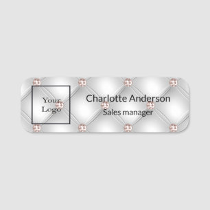 Business logo silver rose gold employee elegant name tag