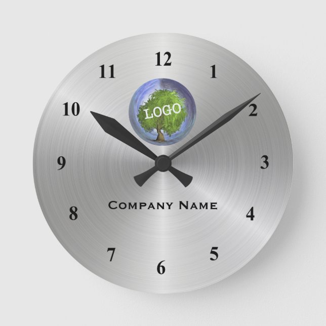 Business Logo Silver Round Clock (Front)