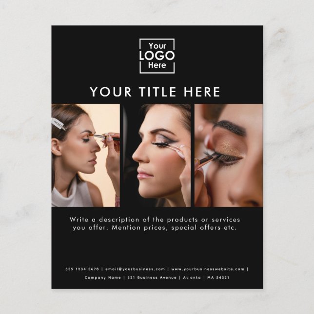 Business Logo Simple Black Beauty Salon 3 Photos Flyer (Front)