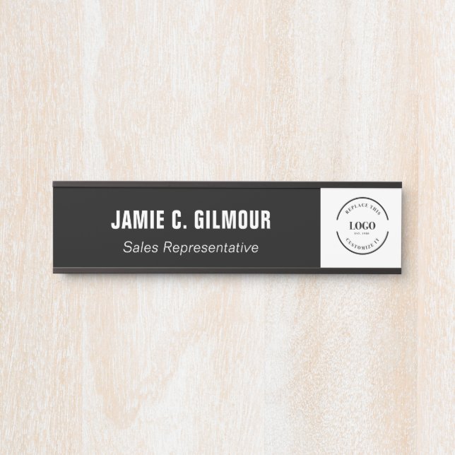 Business logo Simple Black White Custom Employee Door Sign (Front)