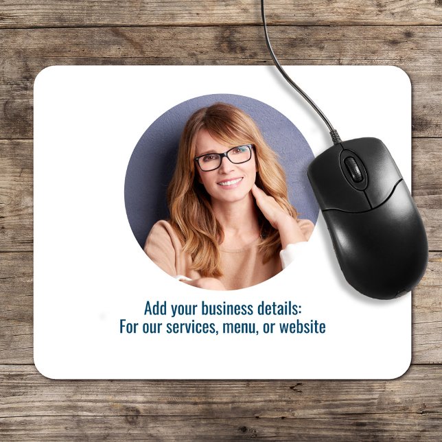 Business Logo Simple Minimalist Black and White Mouse Mat (Simple business photo or logo mouse pad. With blue lettering.)
