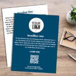 Business Logo Simple Minimalist Blue Flyer<br><div class="desc">This design features a business flyer,  you can add your logo,  as well as your URL QR code,  with a simple minimalist,  modern,  blue and white style with an elegant,  create your own template,  perfect for any small business.</div>