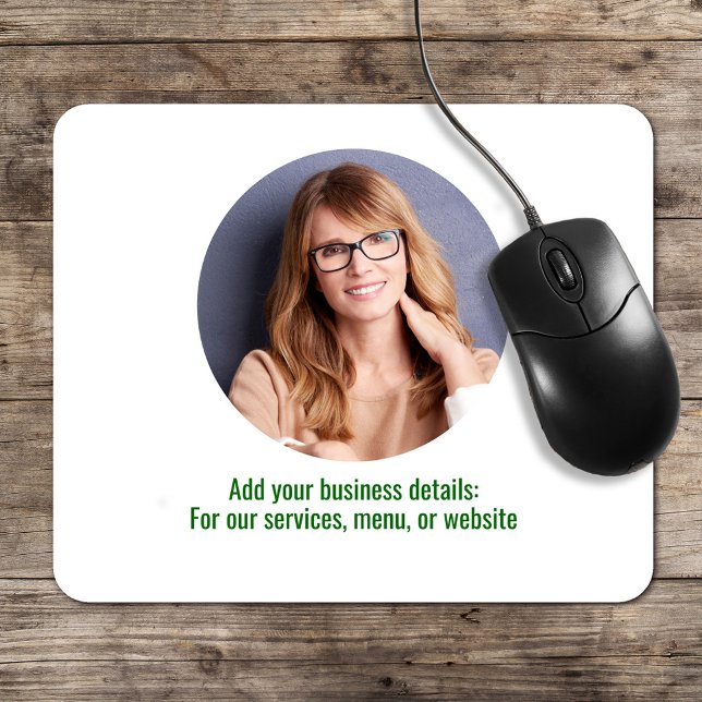 Business Logo Simple Minimalist Green and White Mouse Mat (Simple business photo or logo mouse pad. With green lettering.)