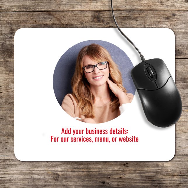 Business Logo Simple Minimalist Red and White Mouse Mat (Simple business photo or logo mouse pad. With red lettering. )