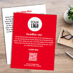 Business Logo Simple Minimalist Red Flyer<br><div class="desc">This design features a business flyer,  you can add your logo,  as well as your URL QR code,  with a simple minimalist,  modern,  red and white style with an elegant,  create your own template,  perfect for any small business.</div>