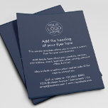 Business Logo | Simple Navy Blue Custom Flyer<br><div class="desc">A simple custom navy blue and white text business flyer template in a simple minimalist style which can be easily modified and updated with your own business logo,  product details,  pricing and more! Choose the size of the flyer and type of paper from the options menu.</div>