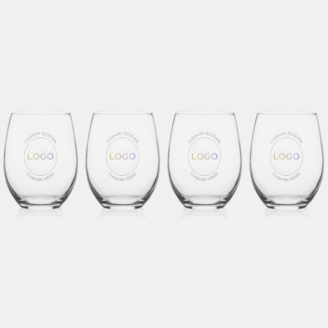 Business Logo Slogan Simple Elegant Professional Stemless Wine Glass (Front)